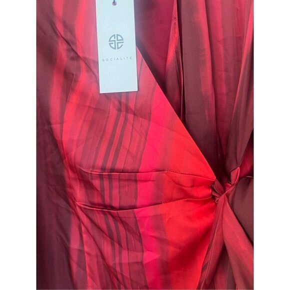 Socialite Stripe Long Sleeve Satin Wrap Dress NEW NWT - Picture 6 of 12